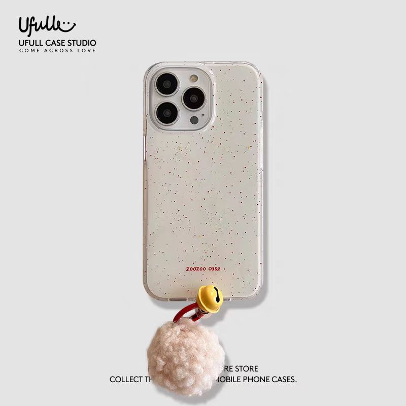 เคสโทรศัพท์มือถือ แบบใส ป้องกันการตก ลายจุด พร้อมจี้กระดิ่ง สําหรับ iPhone 15 14 13 12 11 Pro Max