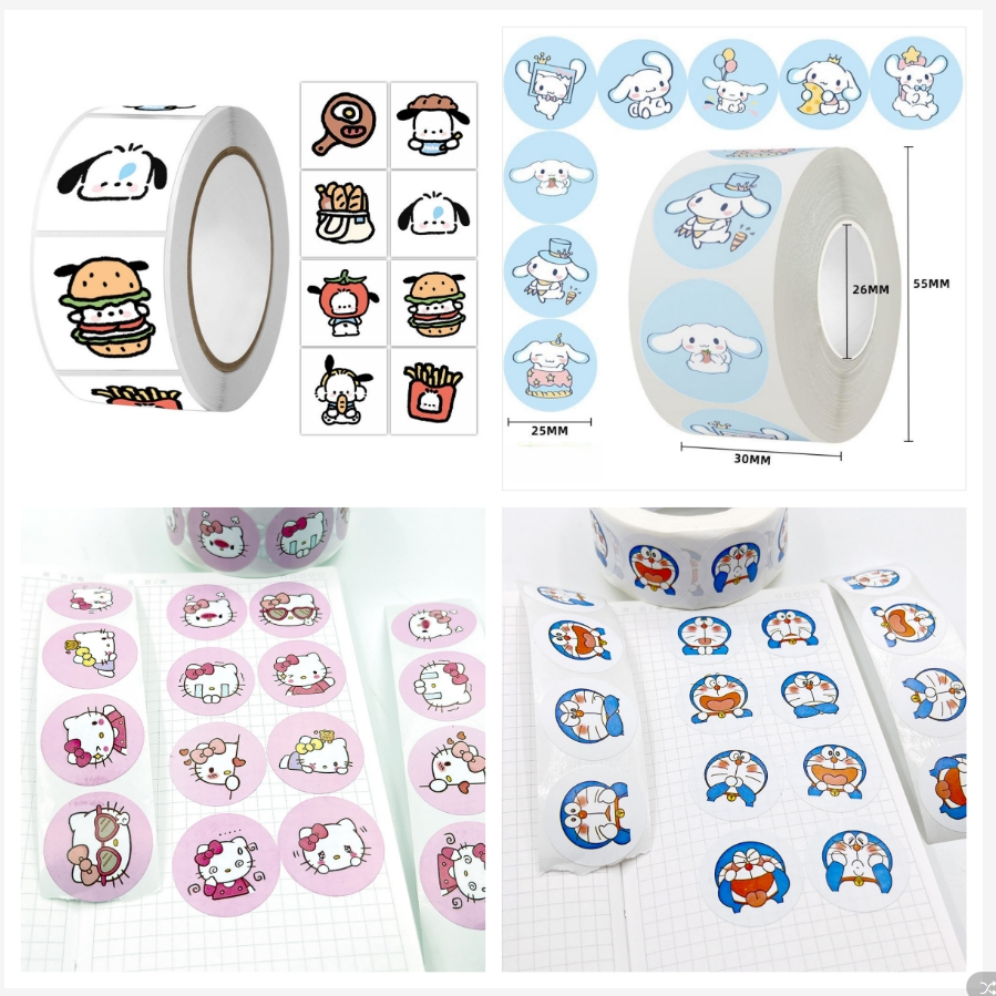 สติกเกอร์ม้วนสุนัข pacha 500 ชิ้น, สติ๊กเกอร์บัญชีมือ, สติ๊กเกอร์ปิดผนึก, สติ๊กเกอร์การ์ตูน, สติ๊กเกอร์คิตตี้, สติ๊กเกอร์แมว