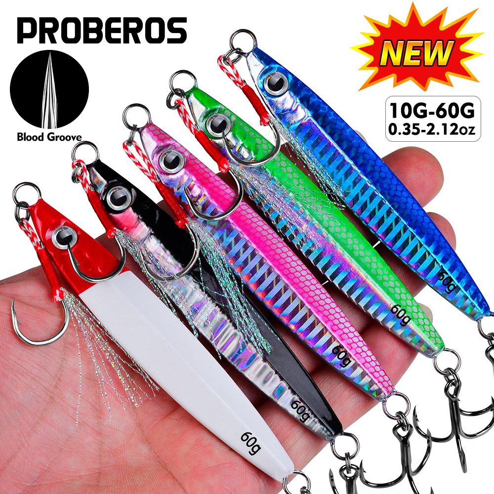 Proberos ใหม่ตกปลา Lure 10g/15g/20g/30g/40g Jigging Hook ตกปลา Spinner เหยื่อเลเซอร์โลหะ Jig ช้อนตกปลา Lure