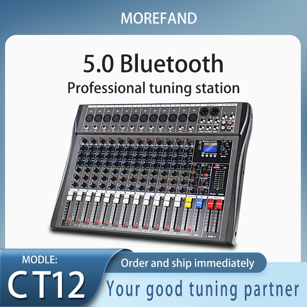 Morefand CT12 USB Mixer 12-Channel สําหรับสตรีมมิ่งและร้องเพลงสด, ใช้งานร่วมกับคอมพิวเตอร์และสมาร์ทโฟน, PC Amplifier Soundcard