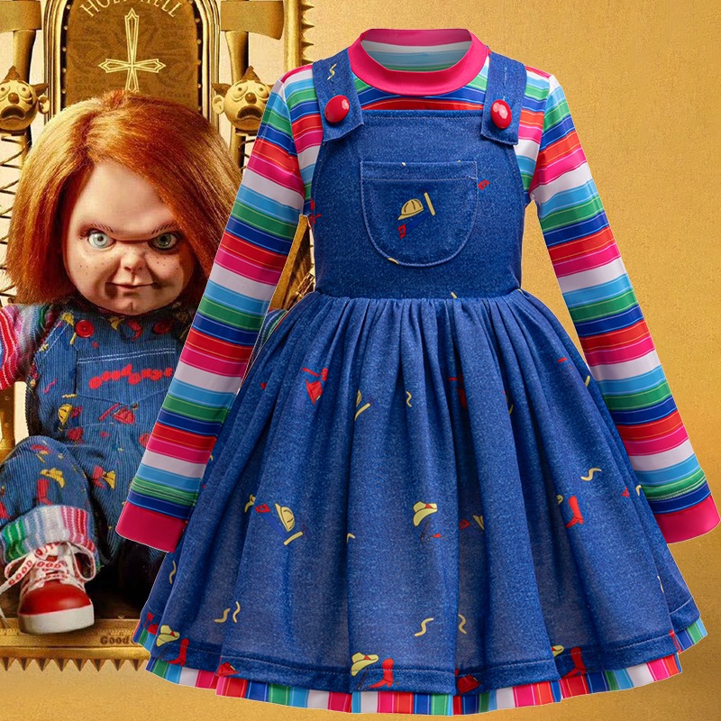 2-8 ปี Chucky สาวเสื้อผ้าชุดลายแฟชั่นสาวชุดฮาโลวีนเสื้อผ้าเด็กใหม่