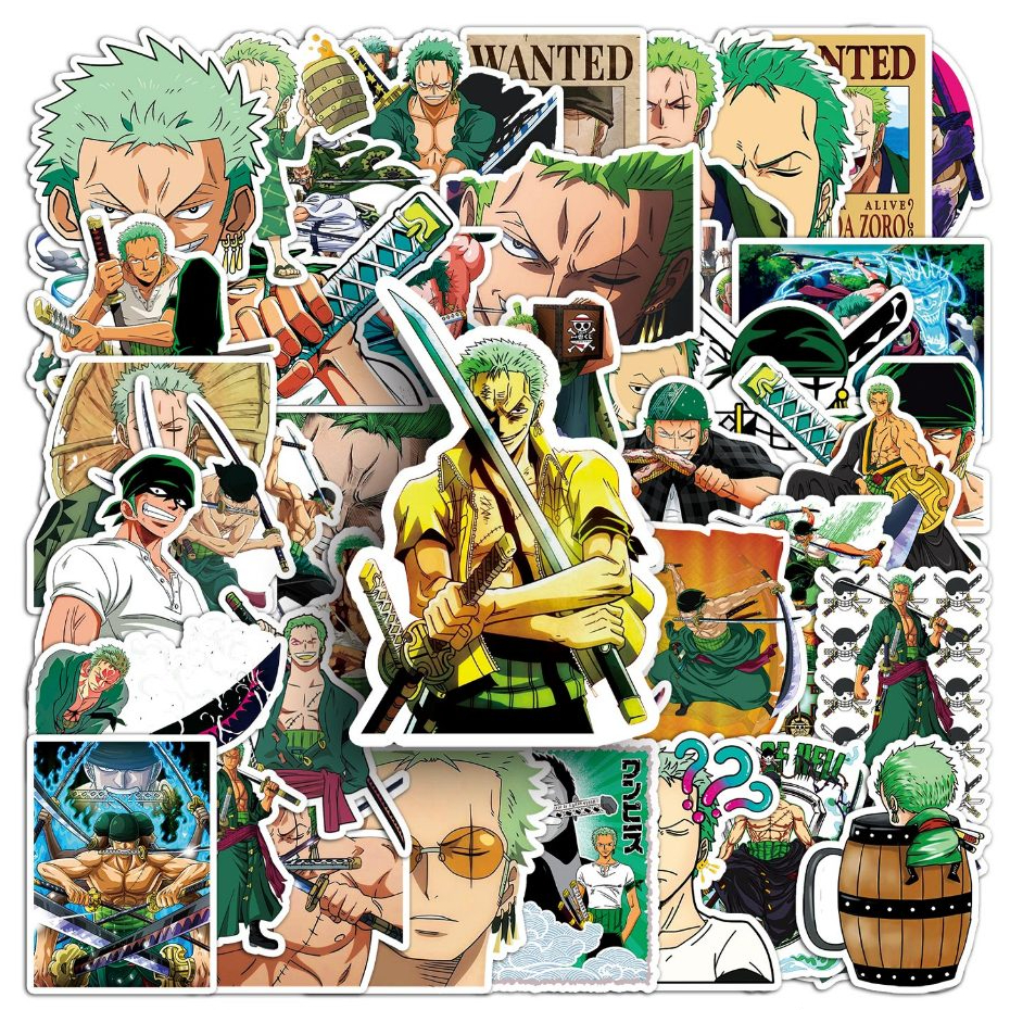 ตลก 50 ชิ้น ONE PIECE WANTED Roronoa Zoro สติ๊กเกอร์กันน้ํา DIY สําหรับโทรศัพท์แล็ปท็อปรถสติกเกอร์ Creative Home Decal