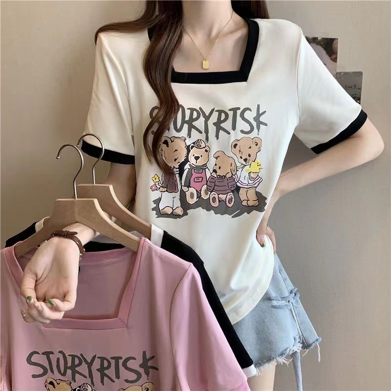 ขนาดบวกฤดูร้อนใหม่หลวมไหล่แขนสั้นผู้หญิงปกเสื้อยืด