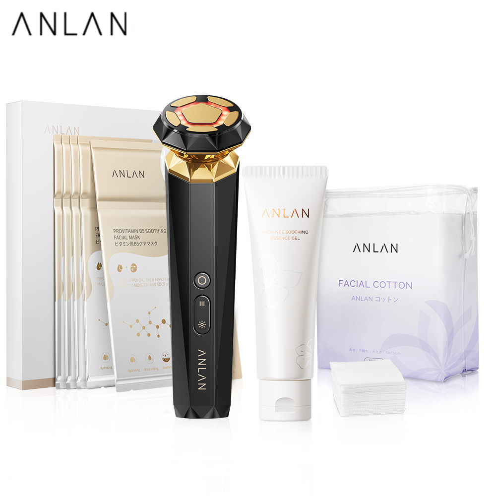 ANLAN เครื่องนวดหน้ายกกระชับ ด้วยคลื่นRF&EMS เครื่องนวดหน้า + มาส์กหน้า (5pc)  + เจล + สําลีแผ่น (15