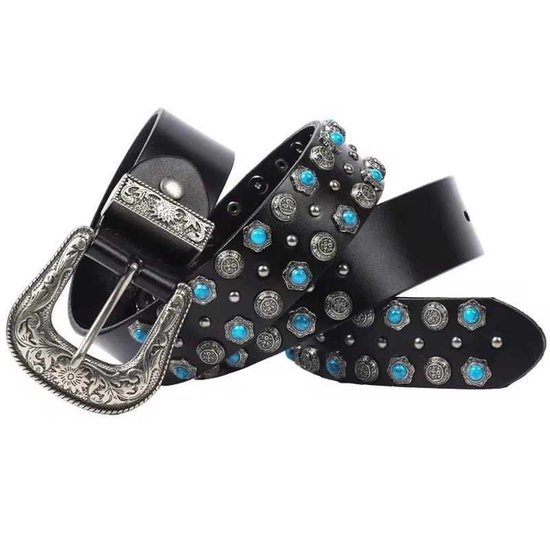 3.8 ซม.Punk Rock Rivet เข็มขัดหนังแท้สําหรับชาย Studded เข็มขัดชาย First Layer of Cowskin เข็มขัดตกแต่งสําหรับกางเกงยีนส์