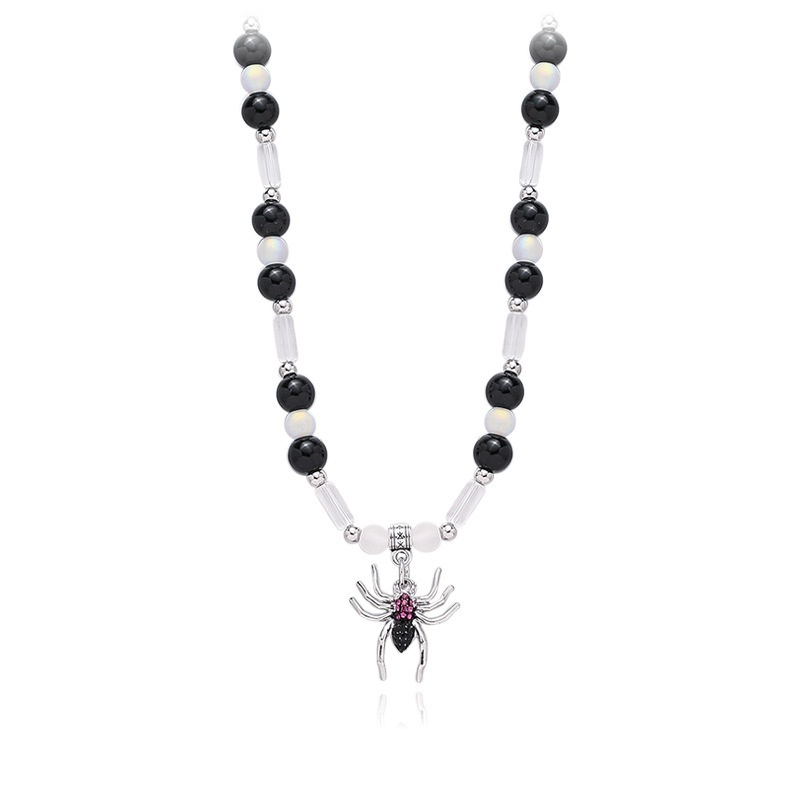 แฟชั่นเรืองแสงในที่มืดส่องสว่างสีแดงสีดําลูกปัดโมเสคโซ่กระดูกไหปลาร้า เดียโบล สู