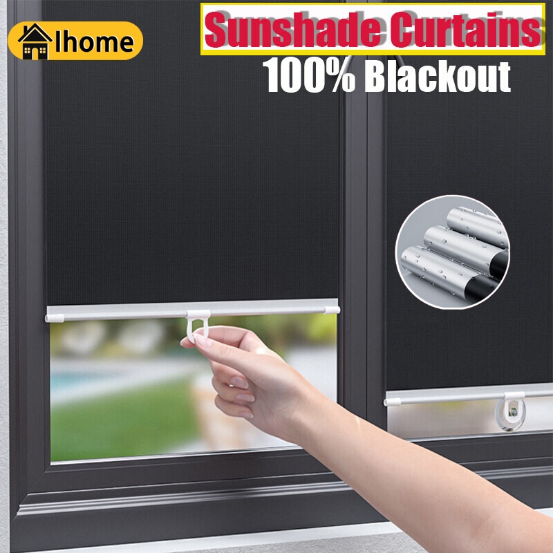 ม่านม้วน Non Perforated ถ้วยดูด Sun Blocking Windows ห้องนอนห้องครัวสํานักงาน Balconies Full Blackout Sun Shading ผ้าม่านพร้อมถ้วยดูด