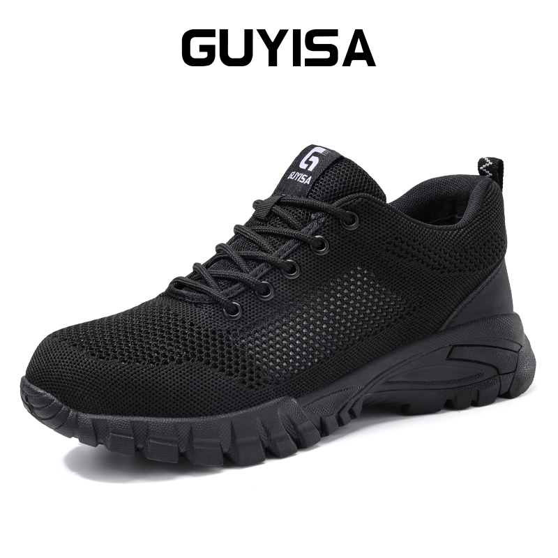 Guyisa รองเท้าเซฟตี้ฤดูร้อนรองเท้าทํางานกันลื่นระบายอากาศสีดํา CN37-45 1125T