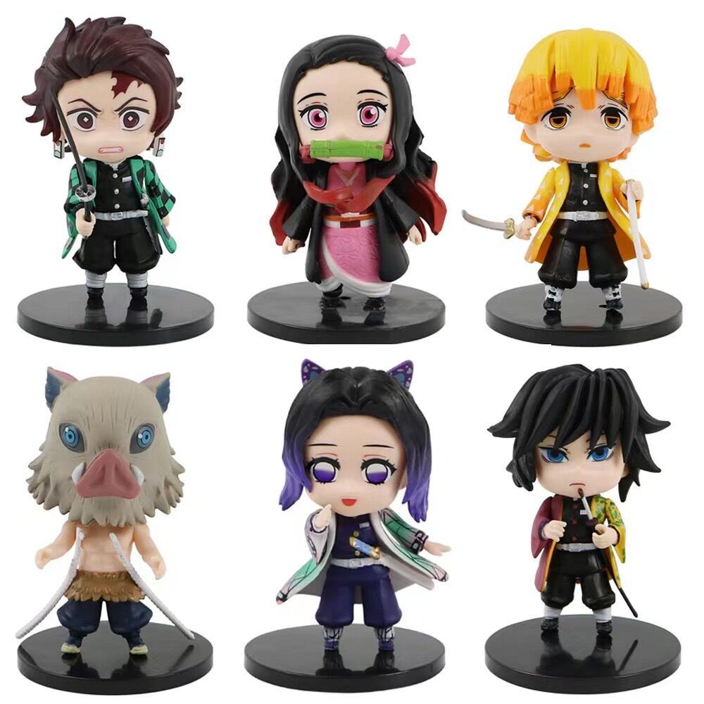 6 ชิ้น/เซ็ต Anime Demon Slayer รูป Kamado Tanjirou Nezuko Agatsuma Zenitsu Kochou Shinobu Tomioka Giyuu Inosuke รุ่น Q PVC ตัวเลขการกระทําตุ๊กตาของเล่น