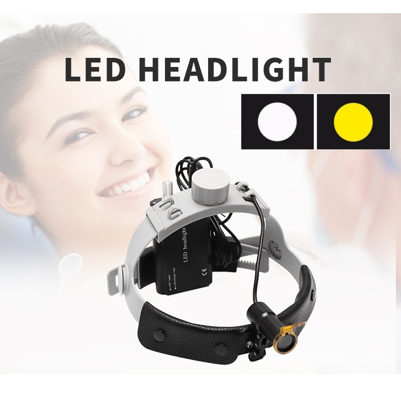 ไฟหน้าทันตกรรมพร้อมไฟ LED สีขาวและสีเหลือง 5W สําหรับ ENT ศัลยกรรมทางการแพทย์และเครื่องสําอาง เครื่องมือทันตกรรม ไฟหน้า