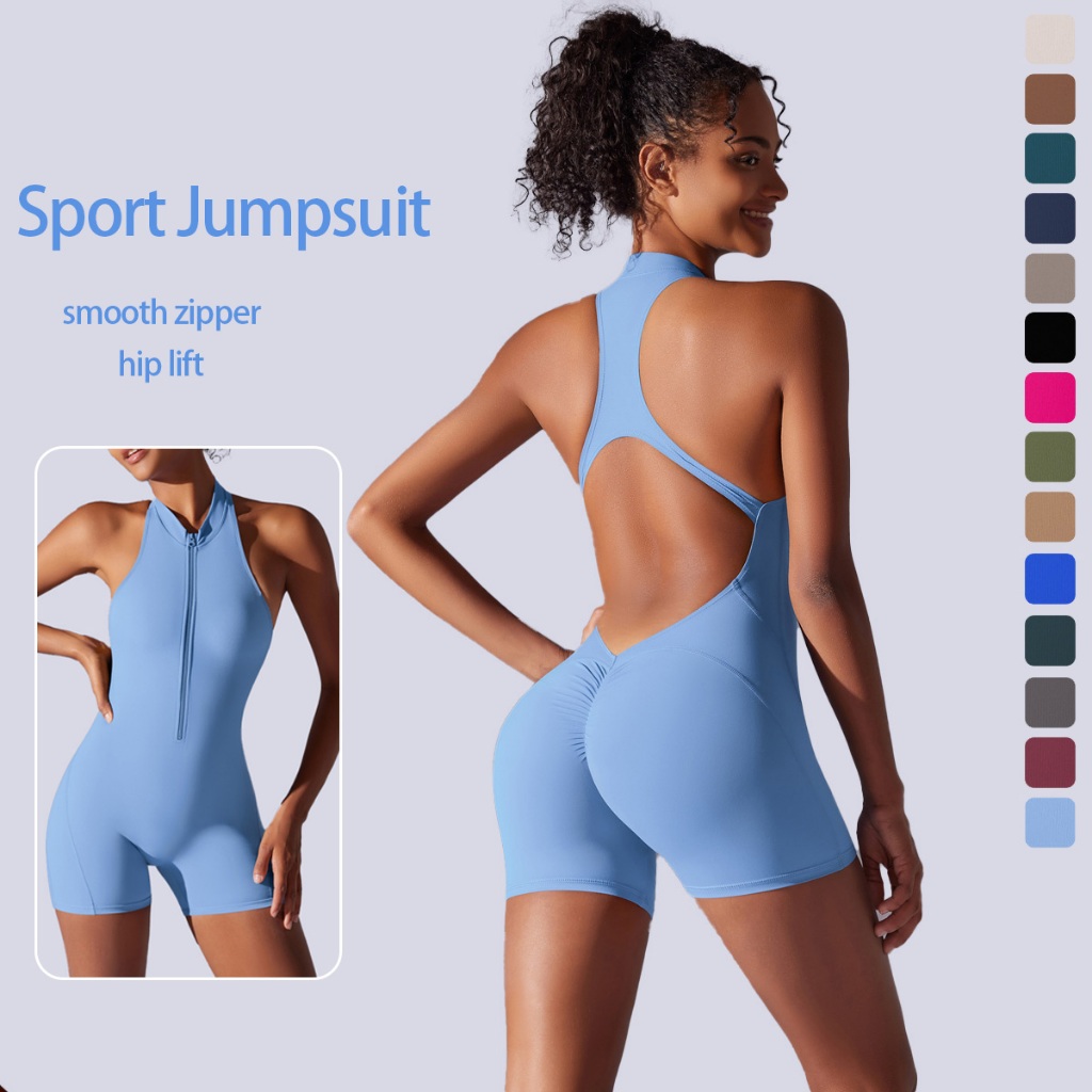 Nessaj ผู้หญิงชุดกีฬาแกะสลักแห้งเร็วกระชับเซ็กซี่ Jumpsuit ชุดออกกําลังกายพร้อมซิปชุดโยคะ