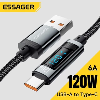 Essager 120W & 6A สายชาร์จเร็วไนลอนถักจอแสดงผลดิจิตอลของการชาร์จสําหรับ Xiaomi Huawei
