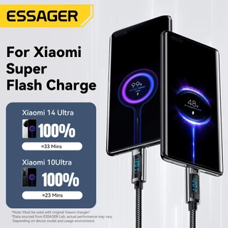 Essager 120W & 6A สายชาร์จเร็วไนลอนถักจอแสดงผลดิจิตอลของการชาร์จสําหรับ Xiaomi Huawei