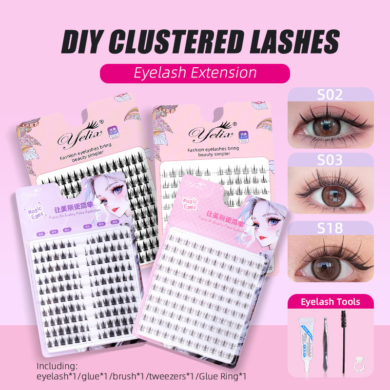 Yelix Clusters Lashes DIY Lash Extensions ชุดขนตาคลัสเตอร์ขนตาชุด Wispy ขนตาปลอม DIY ที่บ้าน