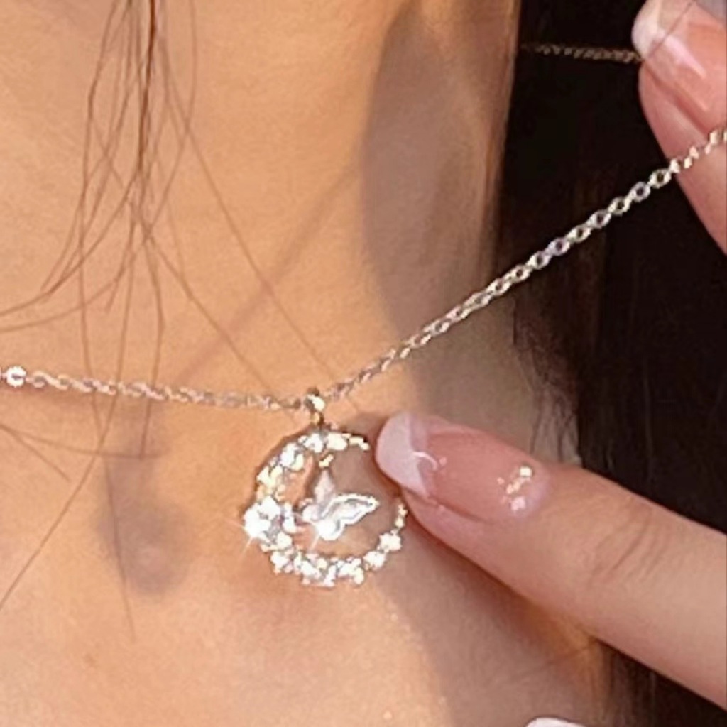 Yx Moon rhinestone สร้อยคอผีเสื้อ ins แฟชั่นที่เรียบง่ายนักเรียนเครื่องประดับกระดูกไหปลาร้าโซ่สําหรับแฟนไม่แพ้ง่าย - รูปที่ 2