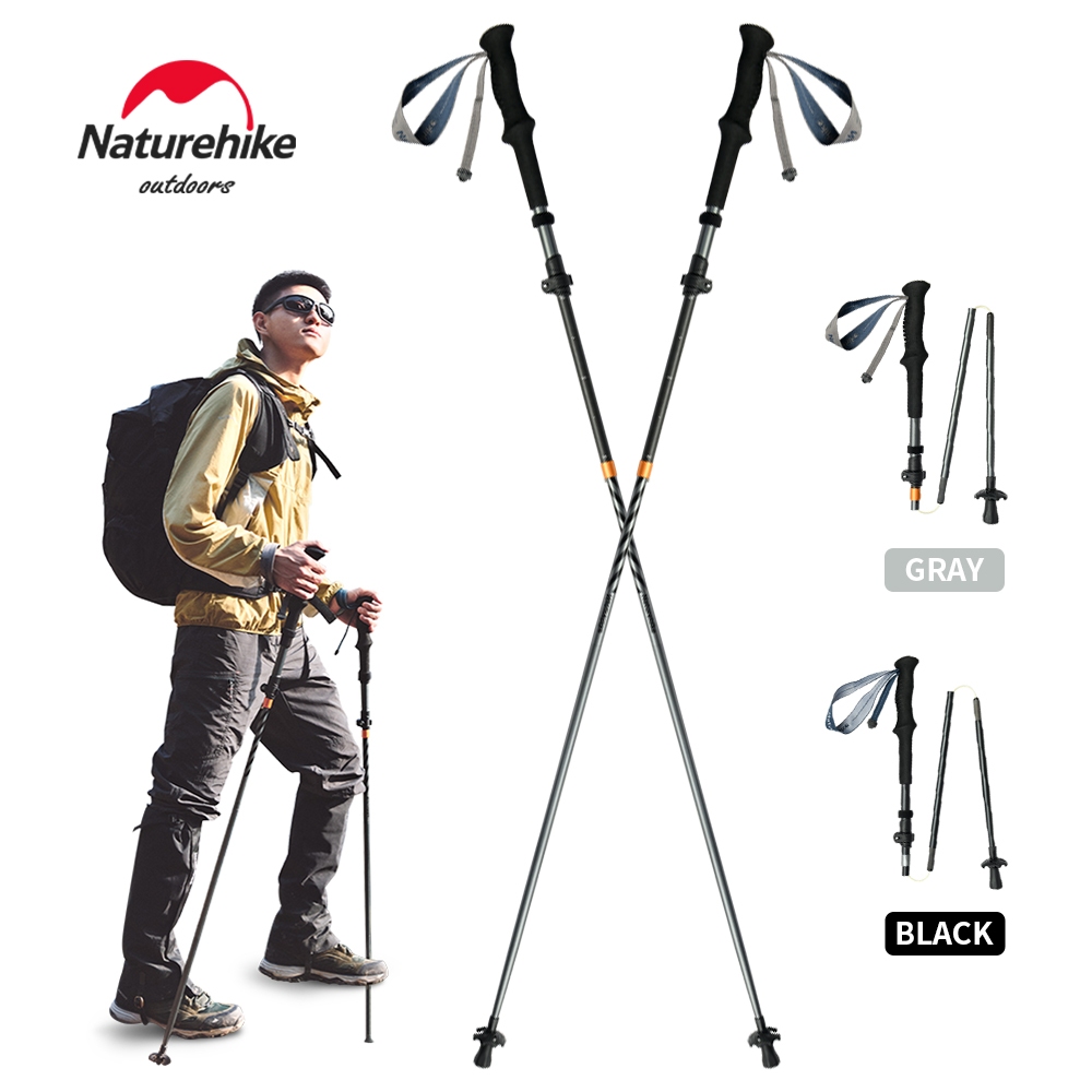 Naturehike Trekking Poles ลมยาว 5 ส่วน UL / Pro คาร์บอนไฟเบอร์ 7075 อลูมิเนียมพับ Teleskopic Stick Ultralight Walking Stick เดินป่า Canes