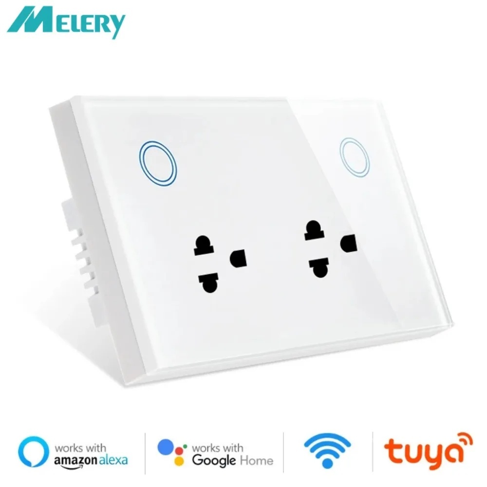 Melery WIFI Smart Life Tuya US ซ็อกเก็ตแผงกระจกสัมผัสประเทศไทย Double Outlet Voice รีโมทคอนโทรลโดย APP Alexa Google Home