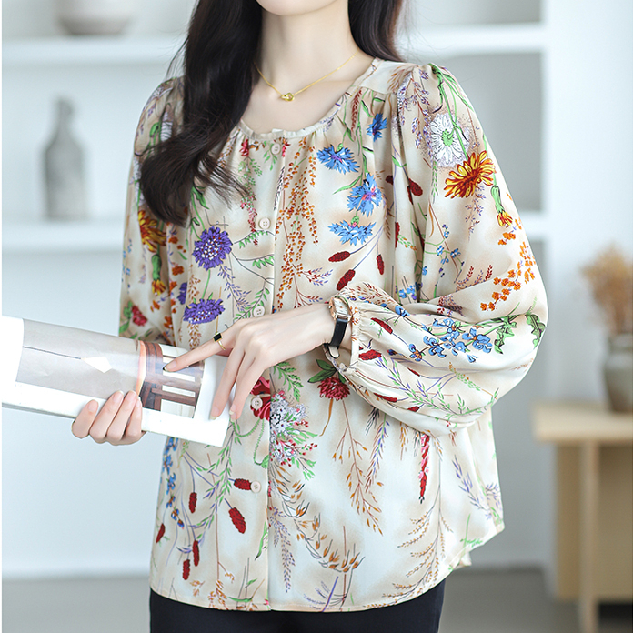 เสื้อชีฟองผู้หญิงหลวมขยายเสื้อมุสลิมยาวด้านบนพืชพิมพ์