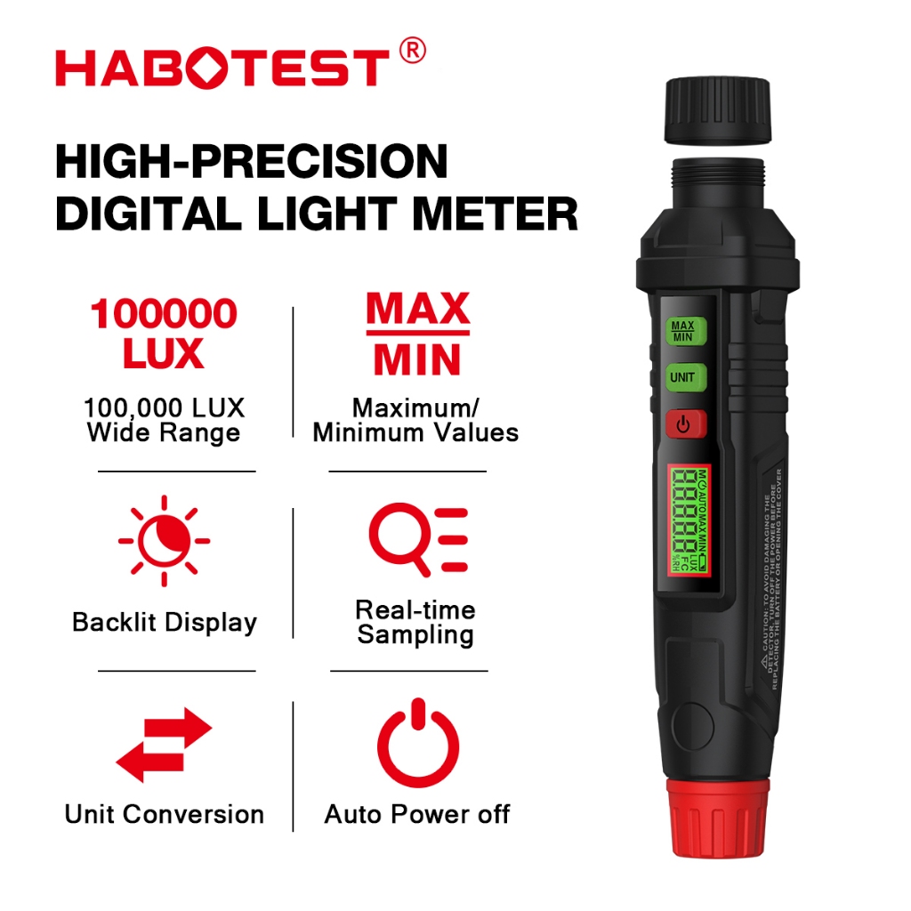 HABOTEST HT63 เครื่องวัดแสงดิจิทัล ขนาดเล็ก ลักซ์มิเตอร์ 100000 LUX โฟโตมิเตอร์ วิทยุ UV จอแอลซีดี ลักซ์มิเตอร์มือถือ อิลลูมินัมิเตอร์ โฟโตมิเตอร์