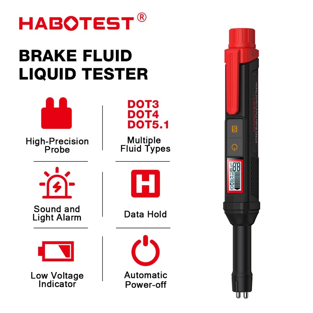 Habotest HT663 เครื่องทดสอบของเหลวน้ํามันเบรก LCD น้ํามันเบรกดิจิตอลตรวจจับปากกาน้ํามันเบรกรถยนต์เนื้อหาเครื่องตรวจจับสัญญาณเตือน