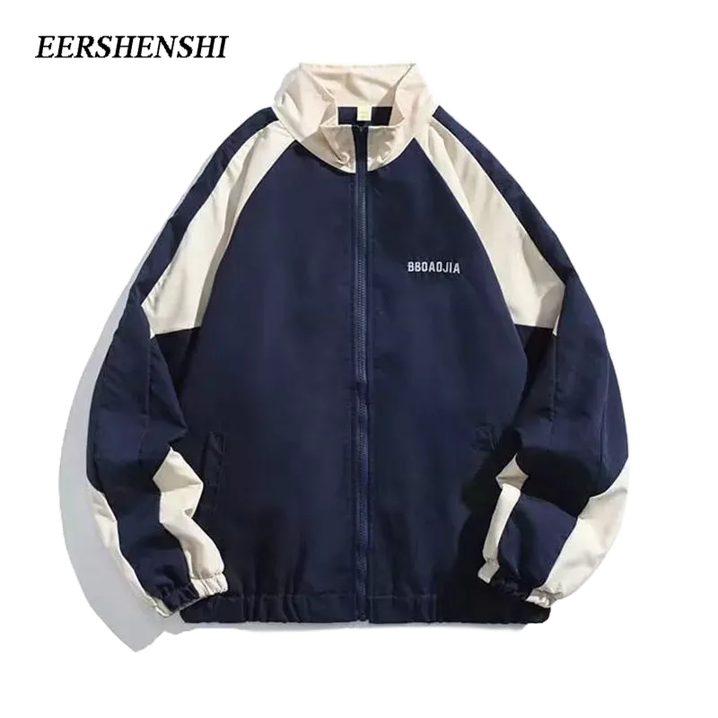 EERSHENSHI เสื้อโค้ทกีฬาลําลอง ทรงหลวม สีคอนทราสต์ แฟชั่นฤดูใบไม้ผลิ และฤดูใบไม้ร่วง สําหรับผู้ชาย