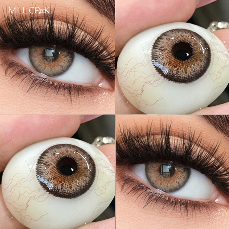 คอนแทคเลนส์ Mill Creek พร้อมเกรด (0~-8.00)iris hybrid brown/blue/green Lenses 14.0mm Yealy Use