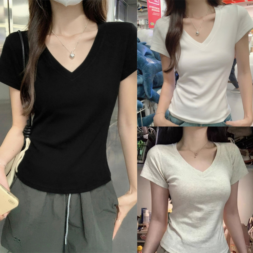 Bella Shop 🌻 ฤดูร้อนสลิมเมอร์ลำลอง ดูเสื้อยืดผู้หญิง