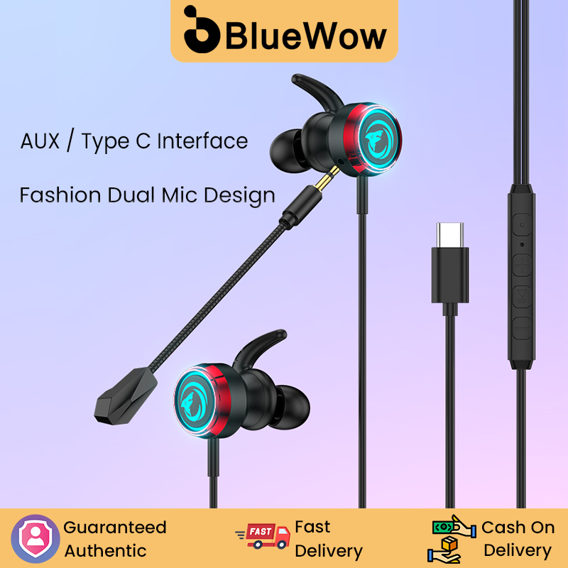 Bluewow หูฟังแบบมีสายพร้อมไมโครโฟน /หูฟังอินเอียร์/ซับวูฟเฟอร์/เสียงคมชัด 3.5 มม. เสียงเพลงกีฬาสําหรับเล่นเกม