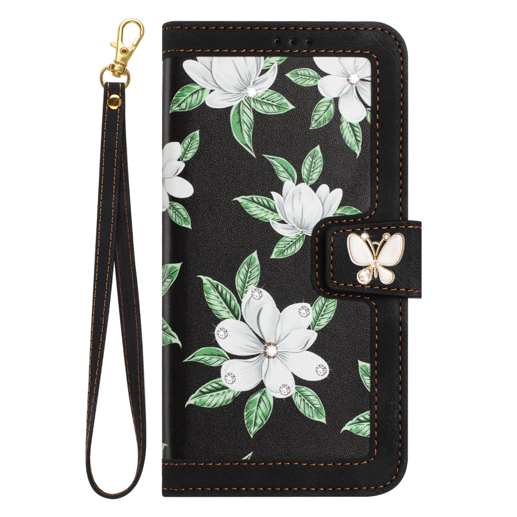 ดอกไม้เงาสําหรับ Samsung Galaxy S22 S23 S24 Ultra S20 S21 S23 FE S24 + S23 + S22 + S21 + เพชรหนัง Slim ฝาครอบผีเสื้อ