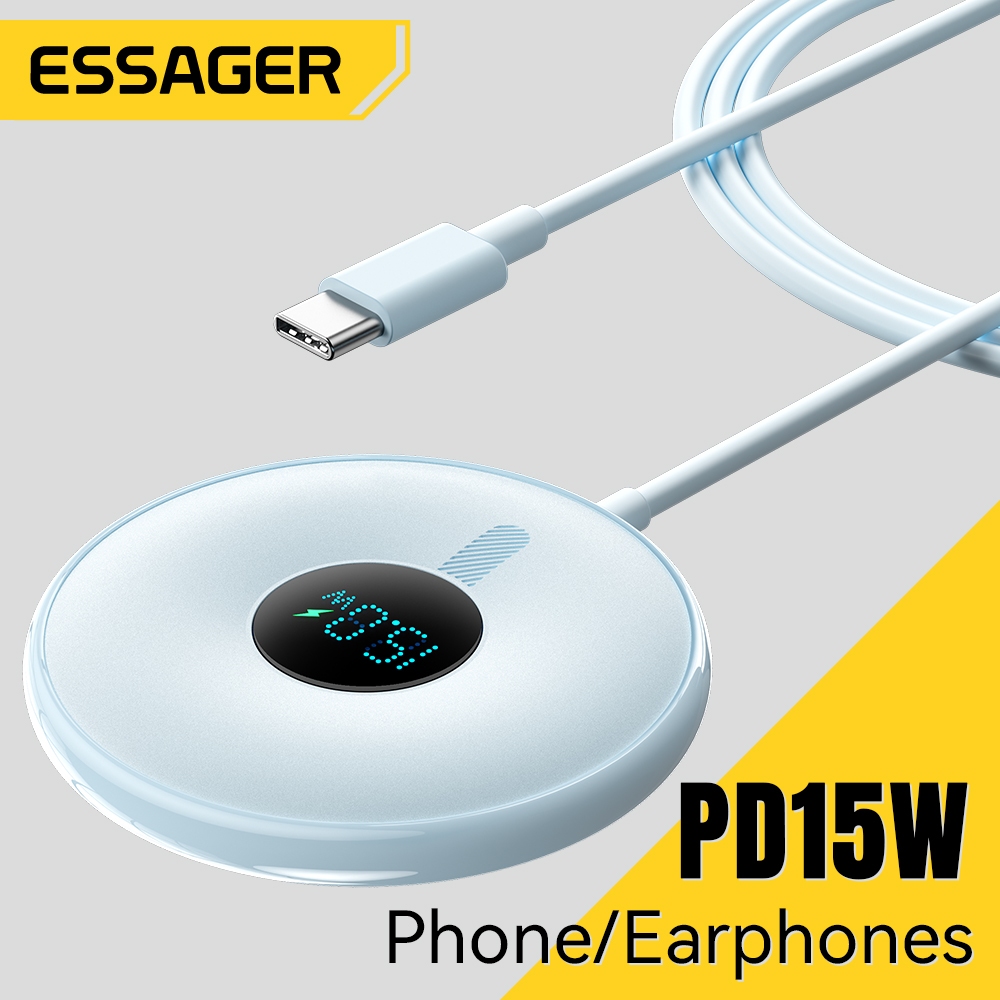 Essager 15W Magnetic Wireless Charger อัพเกรดสมาร์ทชิปชาร์จดิจิตอลจอแสดงผลสําหรับโทรศัพท์มือถือและชุดหูฟัง