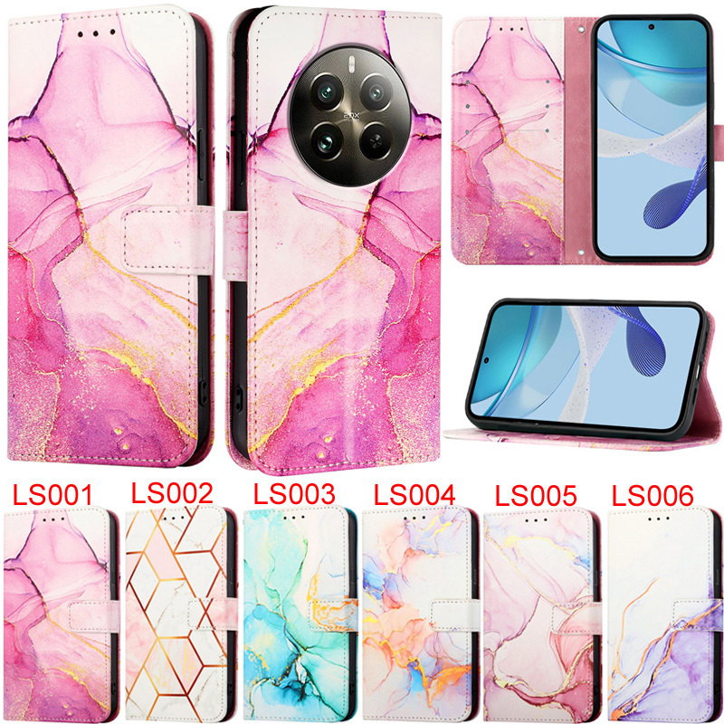 หรูหราปลอกสําหรับoppo A95 4G A15 Reno 8 Pro Reno 11F 5G 11 Pro 10 Pro Reno 12 Pro Realme 12 Pro 5G C67 4G 11X 5G Retroกระเป๋าสตางค์ช่องใส่การ์ดหนังหินอ่อนนุ่มพลิกฝาครอบโทรศัพท์