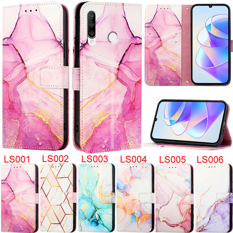 หรูหราสําหรับ Huawei P30 Lite P20 Lite Pura 70 Pro Honor 10 Lite Nova 6 SE Honor 20 Pro Y9 Prime 2019 Mate 60 P สมาร์ท Z Retro กระเป๋าสตางค์หนังหินอ่อนนุ่มฝาครอบเคสโทรศัพท์