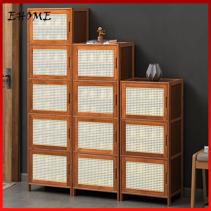 EHOME ตู้รองเท้าไม้ไผ่พร้อมตู้หนังสือประตู 2/4/5/6 ชั้นตู้สีน้ําตาลตู้เก็บของ
