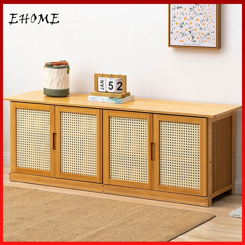 EHOME ตู้เก็บรองเท้าพร้อมเบาะนั่ง ระบายอากาศได้ ทำโดยไม้ไผ่ธรรมชาติ ประหยัดพื้นที่ ตู้วางอเนกประสงค์