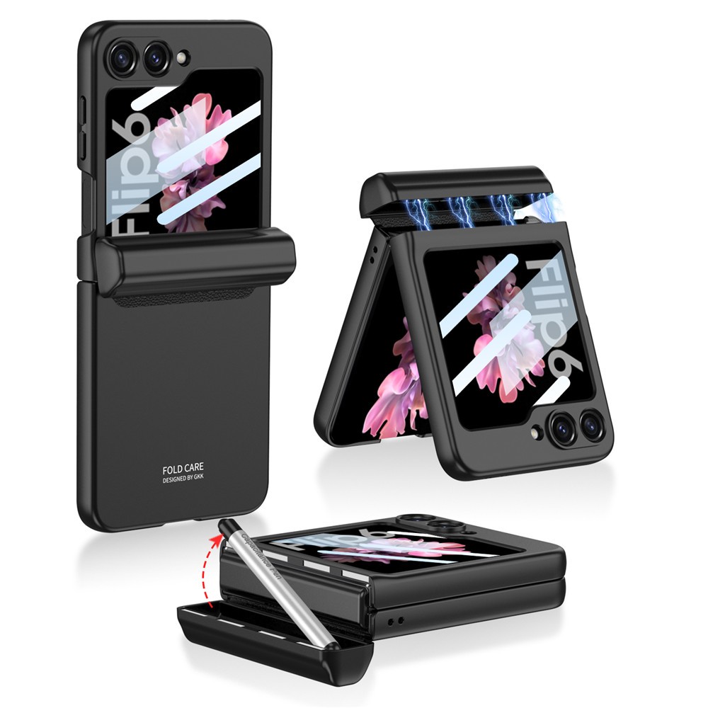 [8 สี] เคสโทรศัพท์เคลือบ Samsung Galaxy Z Flip 6 5G พร้อมตัวป้องกันบานพับแม่เหล็ก, ที่เก็บปากกาพร้อมปากกาสไตลัส, Z Flip5 Flip6 รวมทุกอย่างฝาครอบป้องกันกันกระแทก
