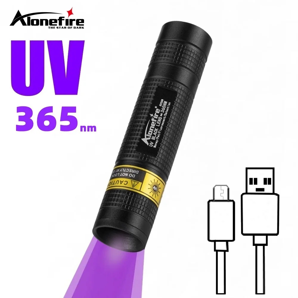 Alonefire SV108 365nm Mini UV Led Blacklight ไฟฉาย Usb ชาร์จเล็บโคมไฟสัตว์เลี้ยงคราบการรั่วไหล Marker Ore เงินแมงป่องการตรวจจับไฟ