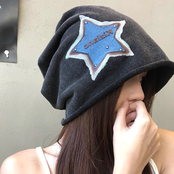 American Retro Distressed Star Pile หมวกผู้หญิงบางหวานเย็นหมวกเย็น Baotou หมวก y2k Baotou หมวกคุมขัง
