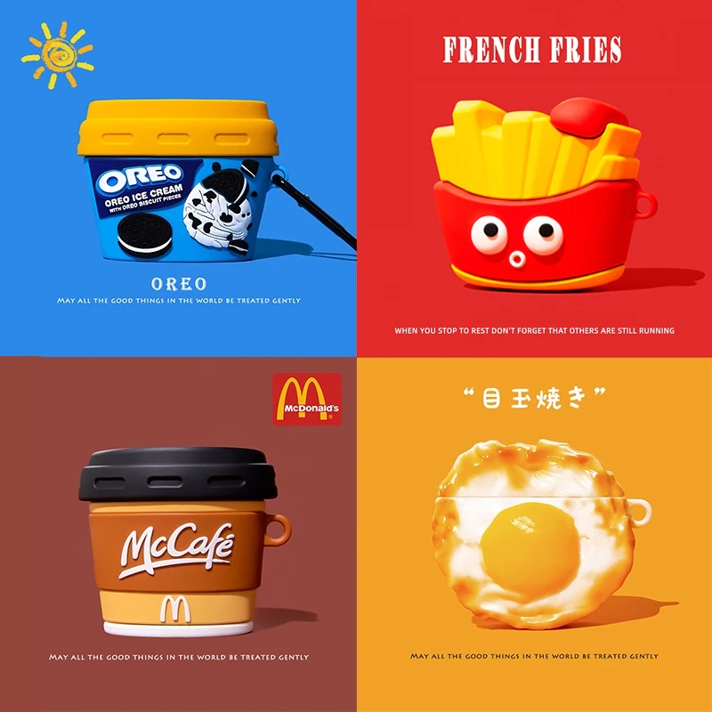 French Fries รูปร่างหูฟังสําหรับ 4 ถ้วยกาแฟรูปร่าง 2024 สไตล์ใหม่สําหรับ AirPods3 หูฟังป้องกันกรณีใช้งานร่วมกับ AirPodsPro3 กรณี AirPods2gen กรณี