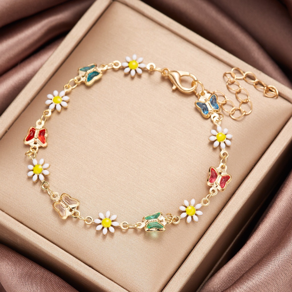 แฟชั่นสร้อยข้อมือผีเสื้อสีสันสดใส 18k Gold Plated Sunflower Daisy สร้อยข้อมือดอกไม้สําหรับผู้หญิงของขวัญเครื่องประดับ