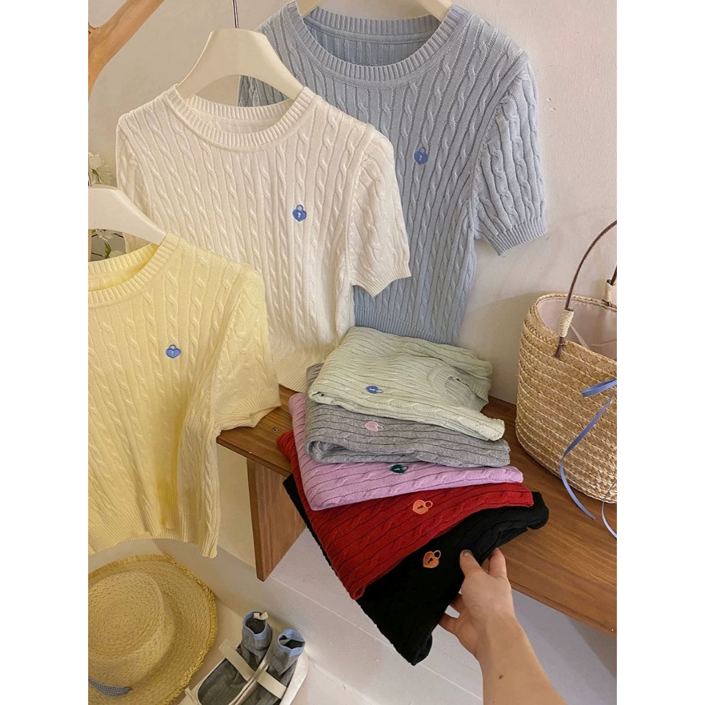 เสื้อยืดแขนสั้นผู้หญิงฤดูร้อนสไตล์ใหม่ปักสไตล์ตะวันตก Slimmer ดู All-Match รอบคอ Chic Top