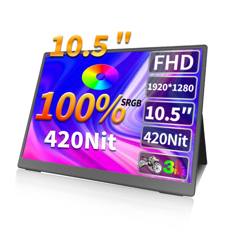 Hgfeatee10.5 นิ้ว 1280P HD 100% SRGB แบบพกพา LightMonitor MovlViewing เกมและสํานักงานรองหน้าจอเหมาะส