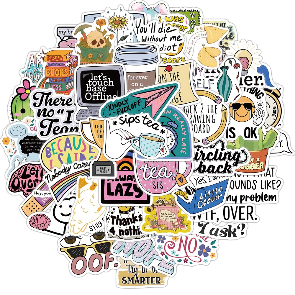 [สติกเกอร์ขนาดใหญ่]50ชิ้นตลกภาษาอังกฤษ สติ๊กเกอร์ พระสาการะสติก รูปลอก สําหรับเครื่องเขียนขวดน้ําโทรศัพท์แล็ปท็อปสมุดสติกเกอร์