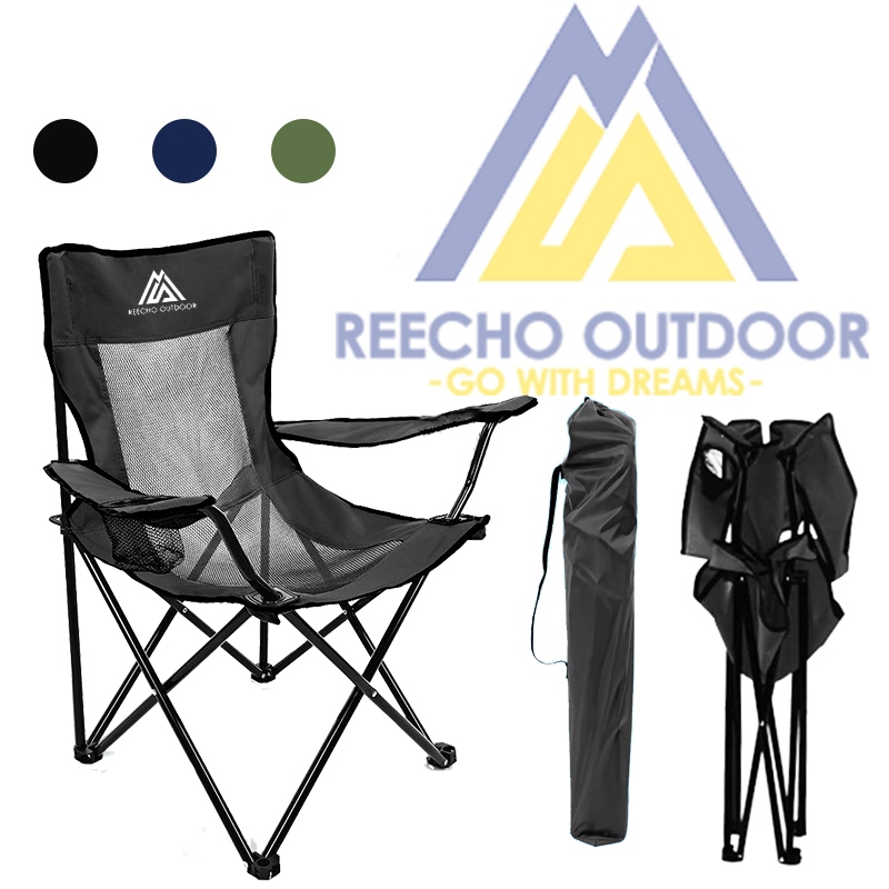 REECHO Outdoor เก้าอี้แคมป์ปิ้งพับพร้อมกระเป๋าถือที่วางแก้วอเนกประสงค์ตาข่าย Quad เก้าอี้สําหรับภายนอกรองรับเก้าอี้สนามหญ้าแบบพกพาสําหรับผู้ใหญ่กีฬาชายหาด