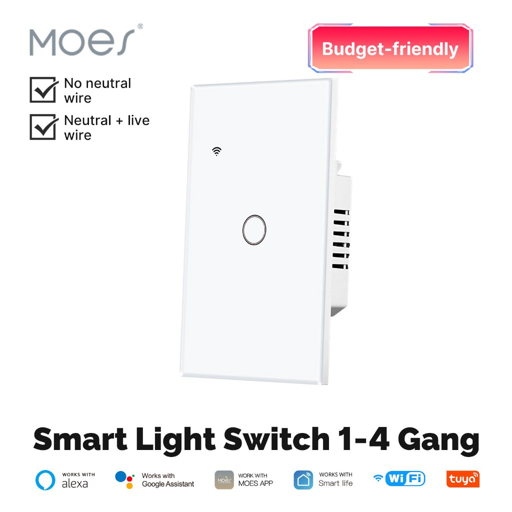สวิตช์อัจฉริยะ MOES ต้องใช้แผงกระจกเป็นกลาง รองรับ Smart Life Tuya และ Google Home aleax