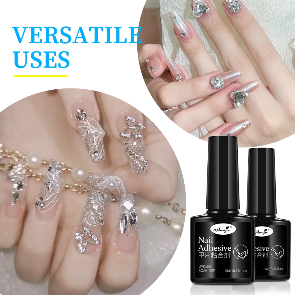 Monja กาวติดเล็บปลอม พลอยเทียม LED 8 มล. สําหรับตกแต่งเล็บ DIY
