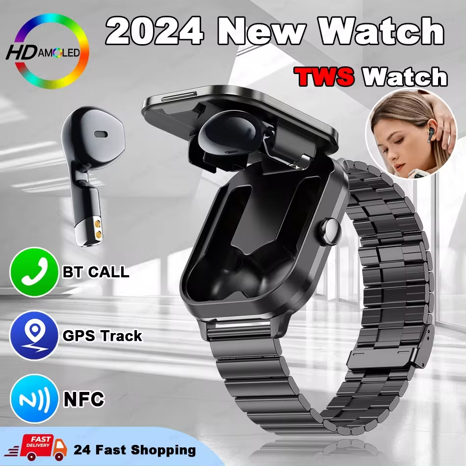 2024 TWS 2in 1 Smartwatch D8 Pro กีฬานาฬิกาชุดหูฟังบลูทูธ Call นาฬิกาผู้ชายการตรวจสอบสุขภาพ NFC ผู้ห