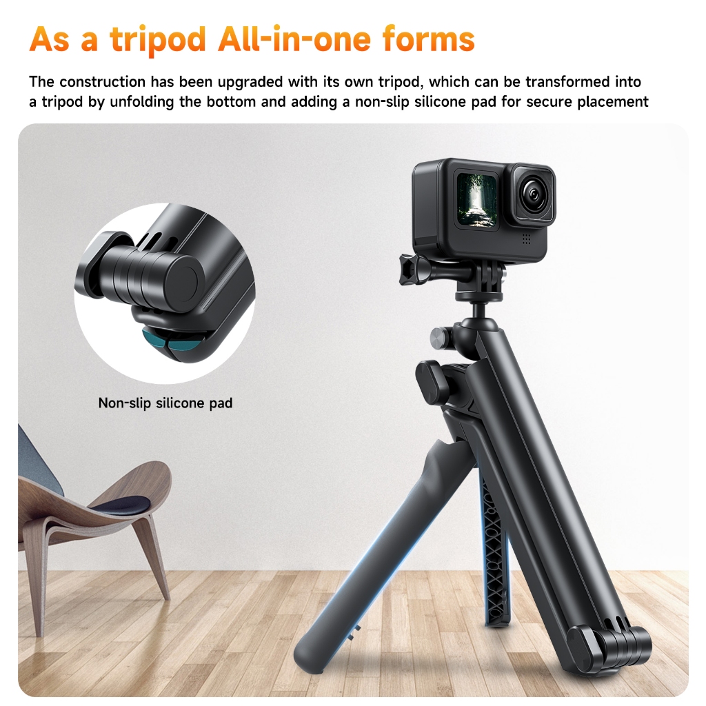 Telesin 3 ไม้เซลฟี่แบบพับได้พร้อมขาตั้งกล้องสําหรับ GoPro Hero Insta360 DJI อุปกรณ์เสริมสมาร์ทโฟนแอคชั่นแคมเมรา