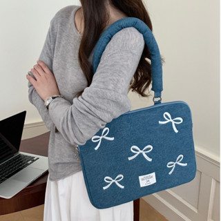 กระเป๋าแล็ปท็อป อิน แฟชั่นเกาหลีผ้ายีนส์หัวใจรักโบว์ผูกหนึ่ง…