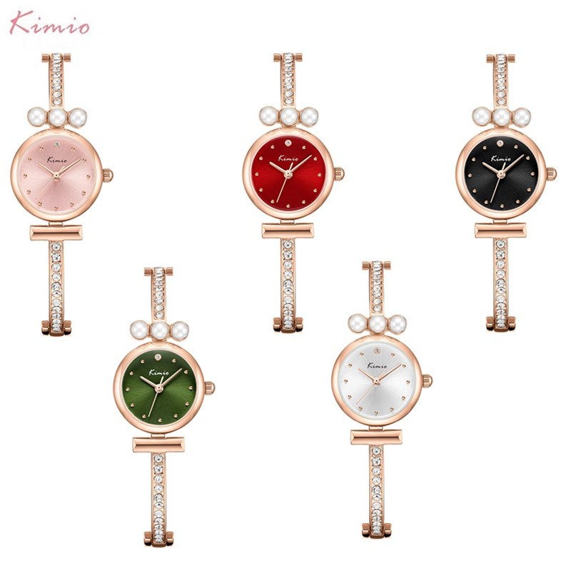 Kimio Pearl Simple Link ระบายน้ําสร้อยข้อมือเพชรแฟชั่นสร้อยข้อมือขนาดเล็กสุภาพสตรีนาฬิกากันน้ํา K647