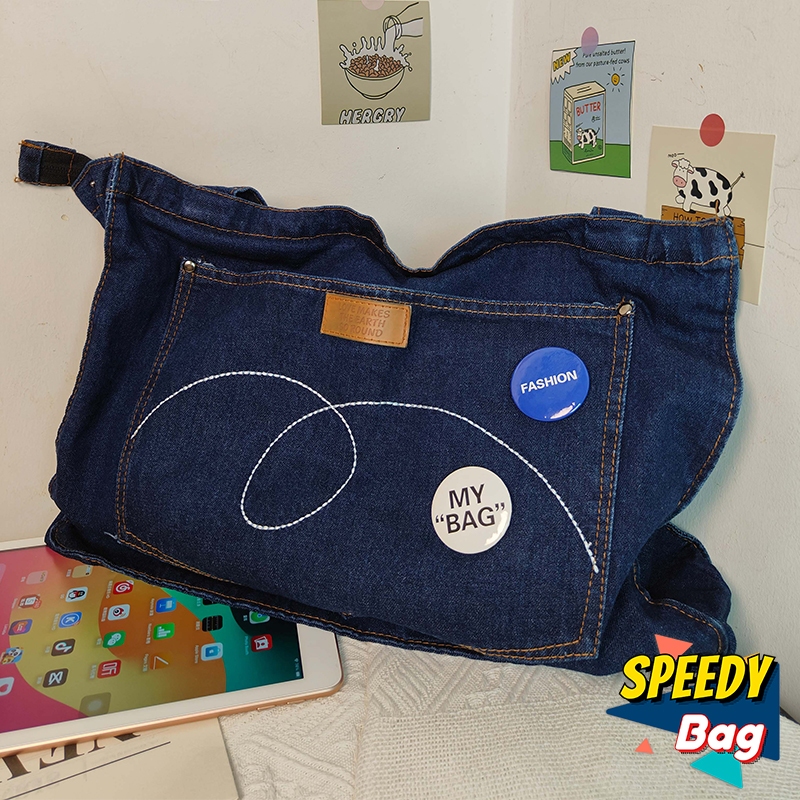 SB123 กระเป๋าแฟชั่นเกาหลีสําหรับนักเรียนสาวความจุขนาดใหญ่ผู้หญิง Denim กระเป๋านักเรียนคุณภาพสูง